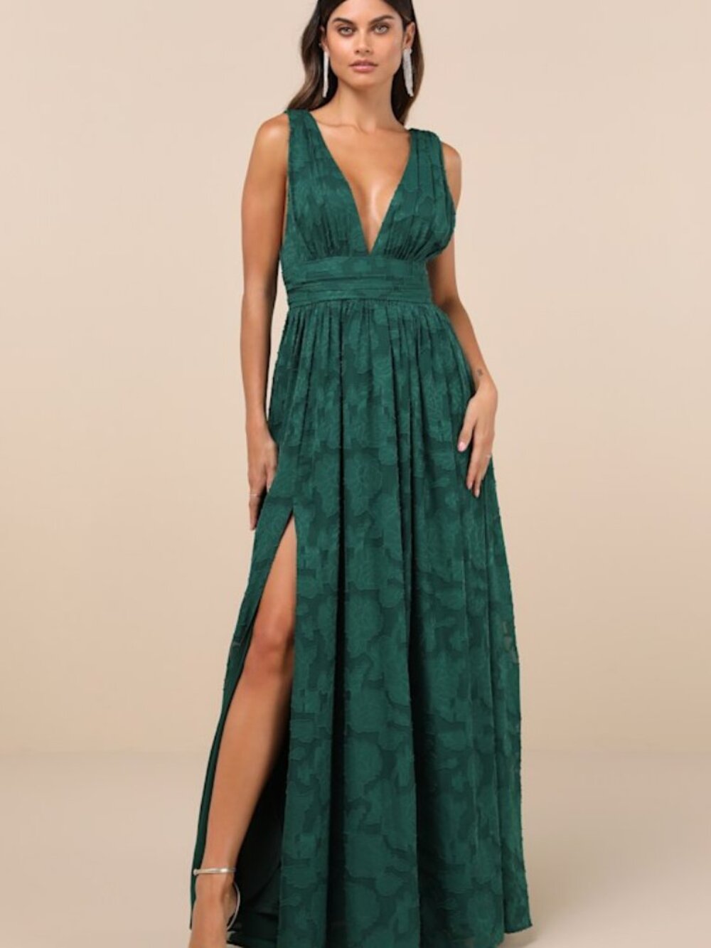 Lulus Sweet Sophistication Green Burnout Floral Maxi Dress - Size L